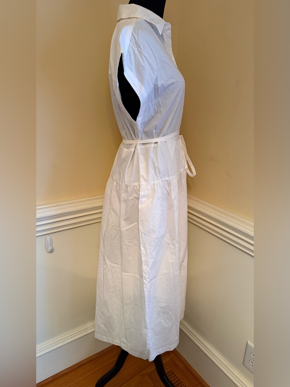 A New Day White Cotton Poplin Cap Sleeve Midi Shirtdress w/ Tie Belt Size Small - Picture 5 of 9